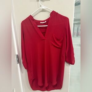 Lush Red V-Neck Blouse Women’s Top